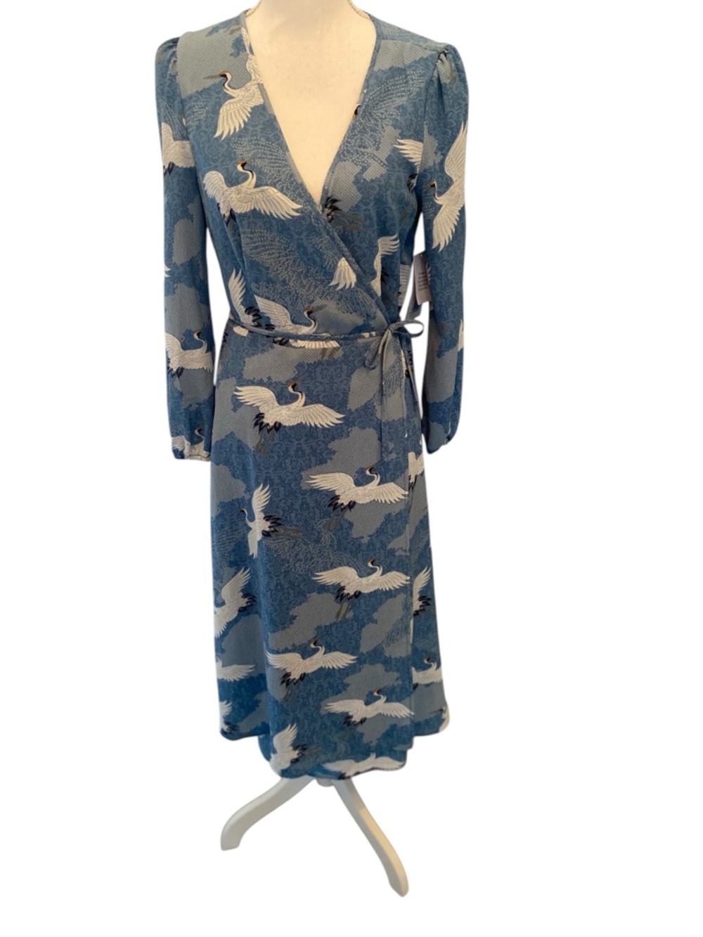 Just Fab wrap maxi dress with crane print NWT